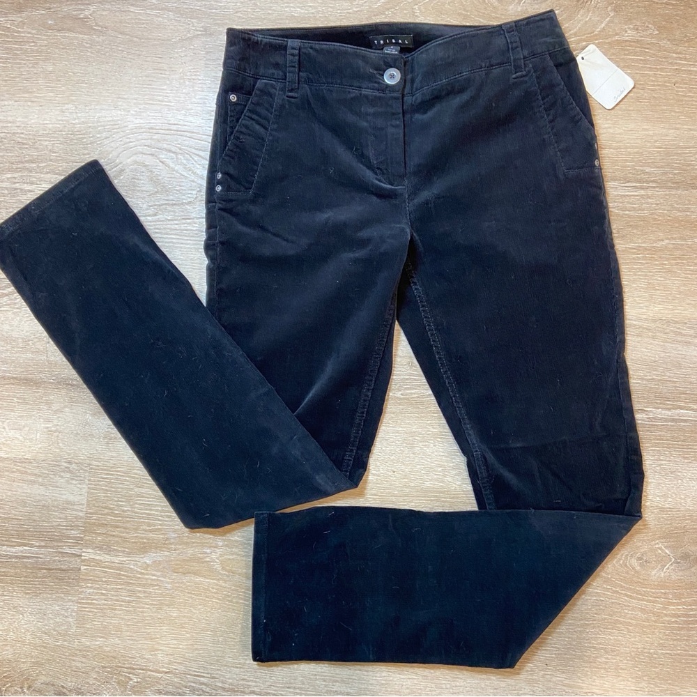 Nwt Tribal Women's Black Velvet Cord straight leg Jeans size 8